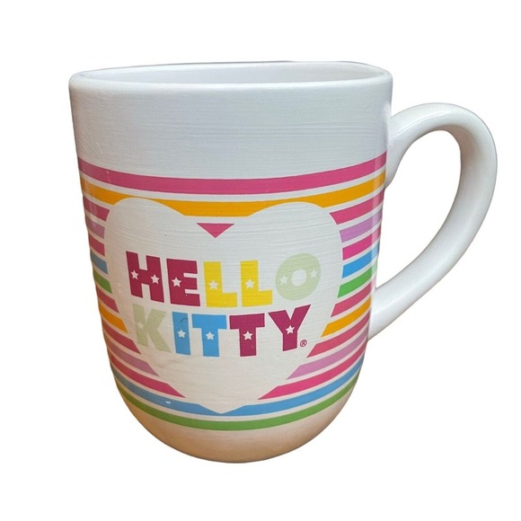 Sanrio Winking Hello Kitty Mug Stripes Multi Color 2013 Cute Coffee‎ Tea 16oz - Picture 3 of 6